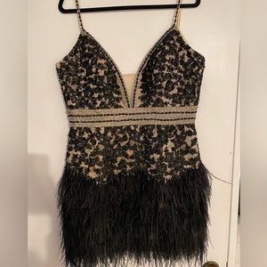 Sequins V-Neck Black Party Dress